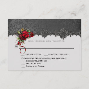Ravens Red Roses Gray Black Damask RSVP