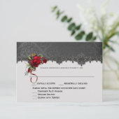 Ravens Red Roses Gray Black Damask RSVP (Staand voorkant)
