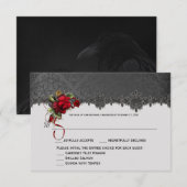Ravens Red Roses Gray Black Damask RSVP Kaartje (Voorkant / Achterkant)
