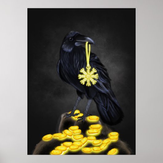 Raven's Rune: Aegishjalmur magie op zwarte steen Poster (Voorkant)