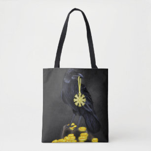 Raven's Rune: Aegishjalmur magie op zwarte steen Tote Bag