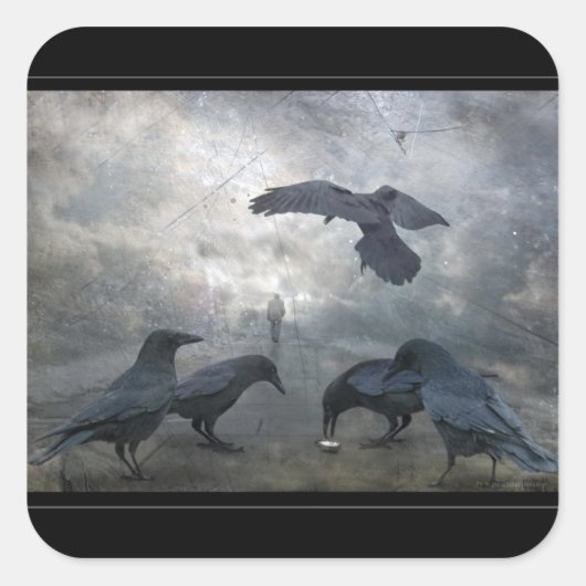 Ravens spelen met verloren tijd vierkante sticker (Voorkant)