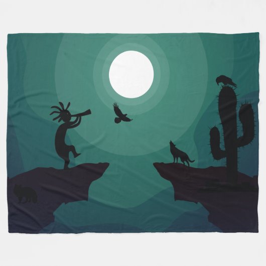 Ravens Wolves Animals Kokopelli Southwest Fleece Deken (Voorkant (Horizontaal))