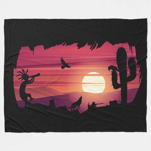 Ravens Wolves Animals Kokopelli Southwest Fleece Deken (Voorkant (Horizontaal))