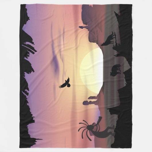 Ravens Wolves Animals Kokopelli Southwest Fleece Deken (Voorkant)