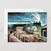 Ravilious art, Train die overheen Bridge 's nachts Briefkaart (Voorkant / Achterkant)