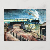 Ravilious art, Train die overheen Bridge 's nachts Briefkaart (Voorkant)