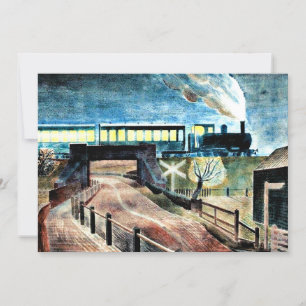 Ravilious art, Train die overheen Bridge 's nachts Kaart