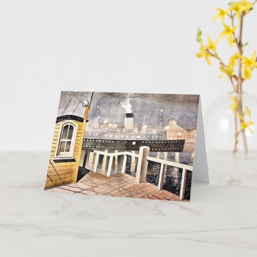 Ravilious - Channel Steamer die de haven verlaat Kaart (Gele Bloem)