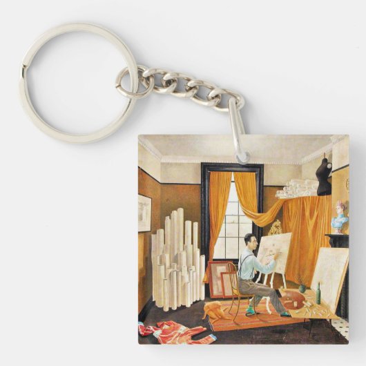 Ravilious - Edward Bawden werkt in zijn atelier Sleutelhanger (Voorkant)