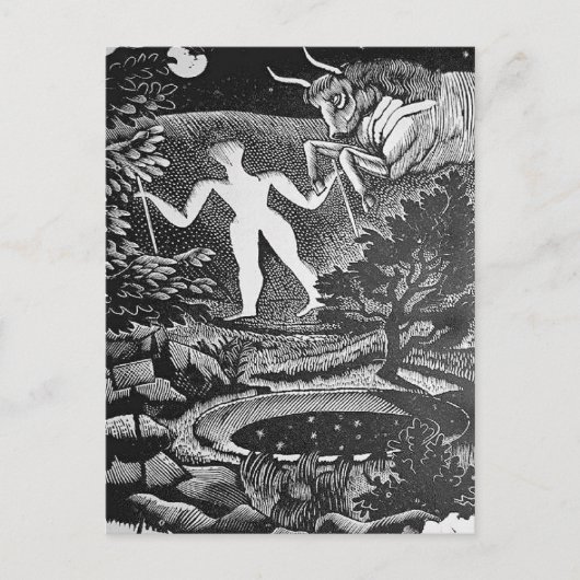 Ravilious - May, houtsnede van Long Man Wilmington Briefkaart (Voorkant)
