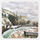 Ravilious - Nieuwjaars Sneeuw, Vierkante Sticker (Voorkant)