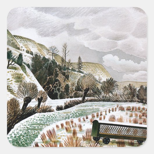 Ravilious - Nieuwjaars Sneeuw, Vierkante Sticker (Voorkant)