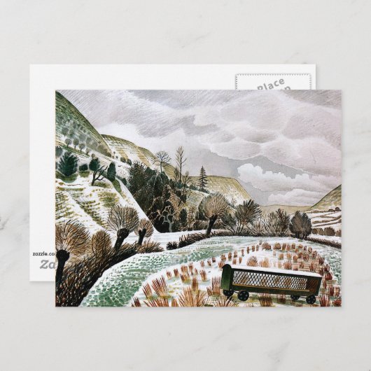Ravilious - nieuwjaarssneeuw briefkaart (Voorkant / Achterkant)