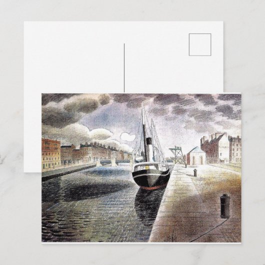 Ravilious - Pilot boot in Le Havre  Briefkaart (Voorkant / Achterkant)