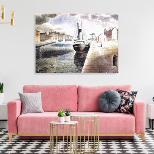 Ravilious - Pilot boot in Le Havre Canvas Afdruk (Insitu (Woonkamer))