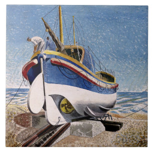 Ravilious - Reddingsboot in Adelburgh, beeldende k Tegeltje