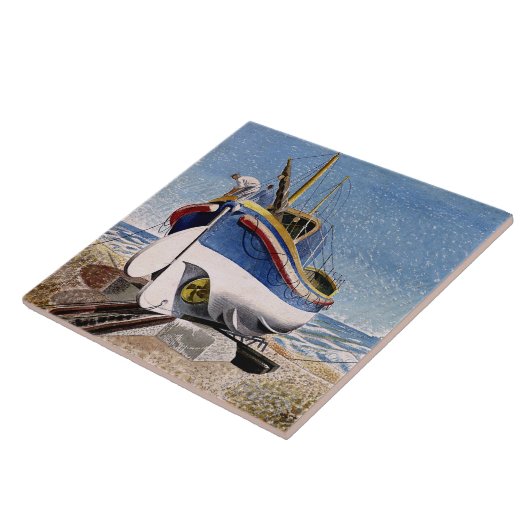 Ravilious - Reddingsboot in Adelburgh, beeldende k Tegeltje (Zijkant)