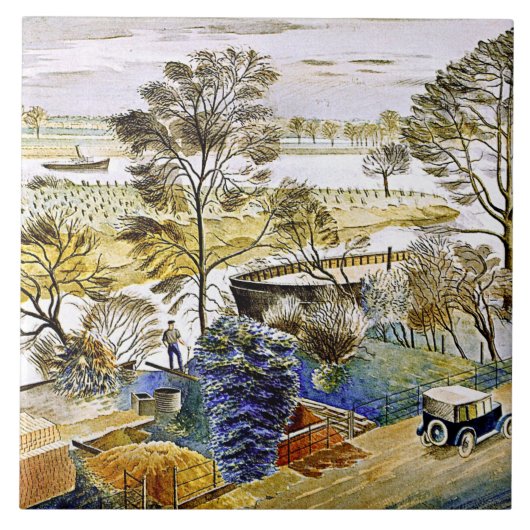 Ravilious - Thames in Hemmersmith Tegeltje (Voorkant)