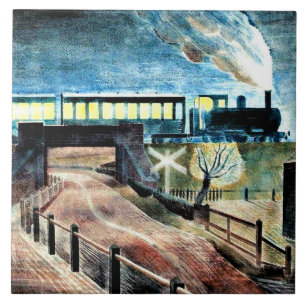 Ravilious, Trein rijdt 's nachts over brug Tegeltje