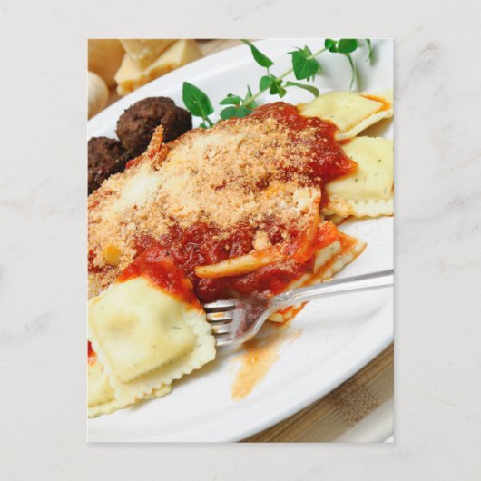 Ravioli en Gehakte ballen Briefkaart (Voorkant)