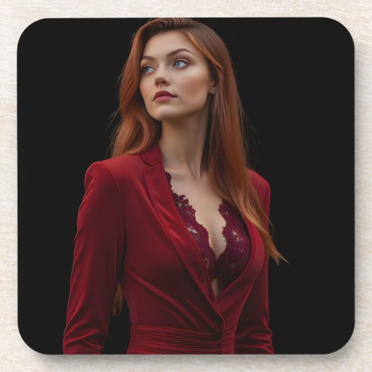 Ravishing Elegance: een gotisch rood portret Bier Onderzetter (Voorkant)