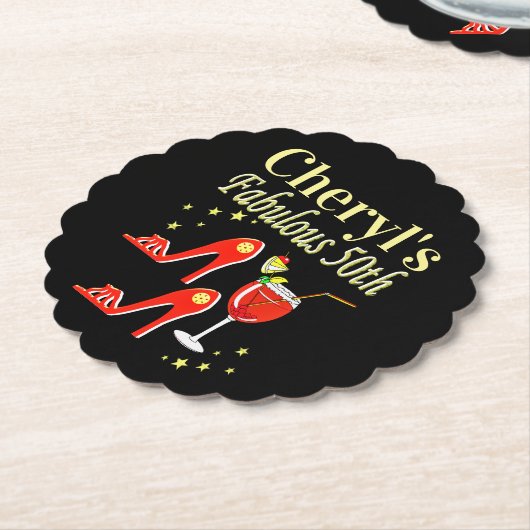 RAVISHING RED 50TH BIRTHDAY DIVA DESIGN KARTONNEN ONDERZETTERS (Gekanteld)