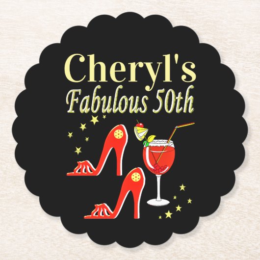 RAVISHING RED 50TH BIRTHDAY DIVA DESIGN KARTONNEN ONDERZETTERS (Voorkant)