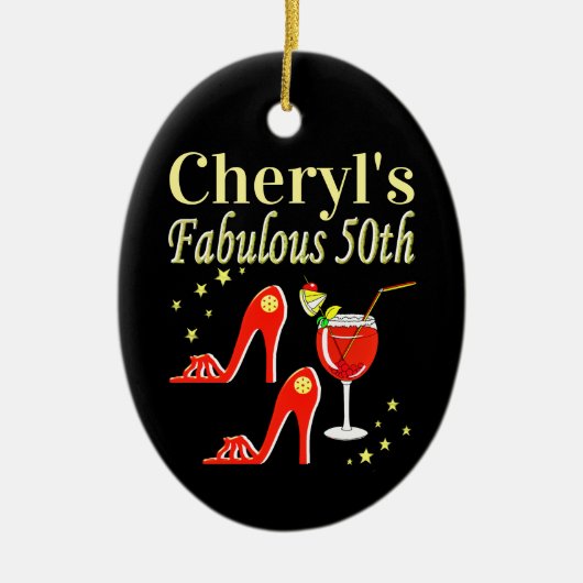 RAVISHING RED 50TH BIRTHDAY DIVA DESIGN KERAMISCH ORNAMENT (Voorkant)