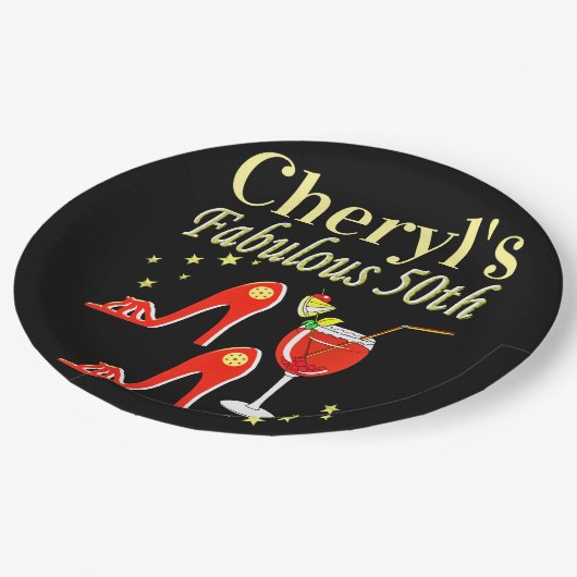 RAVISHING RED 50TH BIRTHDAY DIVA DESIGN PAPIEREN BORDJE (Gekanteld)