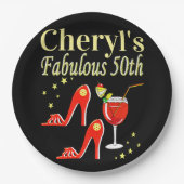 RAVISHING RED 50TH BIRTHDAY DIVA DESIGN PAPIEREN BORDJE (Voorkant)