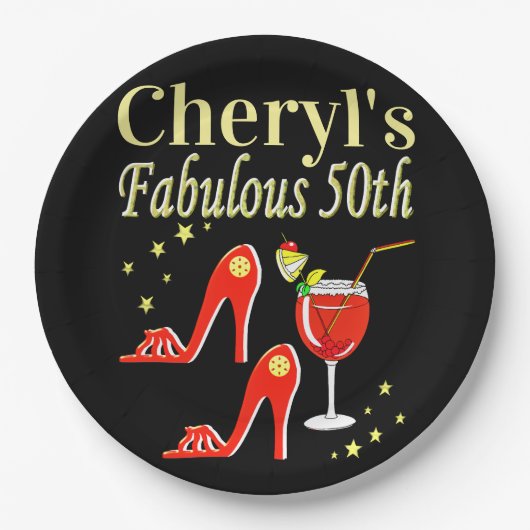 RAVISHING RED 50TH BIRTHDAY DIVA DESIGN PAPIEREN BORDJE (Voorkant)