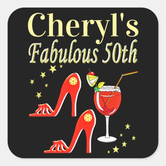 RAVISHING RED 50TH BIRTHDAY DIVA DESIGN VIERKANTE STICKER (Voorkant)