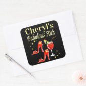 RAVISHING RED 50TH BIRTHDAY DIVA DESIGN VIERKANTE STICKER (Envelop)