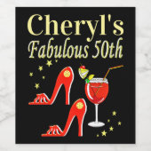 RAVISHING RED 50TH BIRTHDAY DIVA DESIGN WIJN ETIKET (Enkel label)