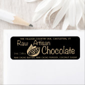 Raw Artisan Chocolate Gold op zwart productetiket Etiket (Insitu)