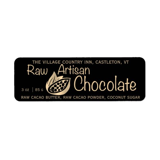 Raw Artisan Chocolate Gold op zwart productetiket Etiket (Voorkant)