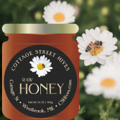Raw Honey 3D Gold met Daisy en Bee op zwart Ronde Sticker