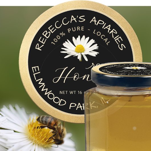 Raw Honey Black Daisy Gold Grunge Border Ronde Sticker