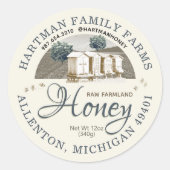 Raw Honey Hives Bijen Landbouwgrond Productlabel Ronde Sticker (Voorkant)
