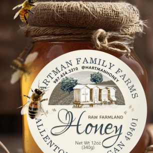 Raw Honey Hives Bijen Landbouwgrond Productlabel Ronde Sticker