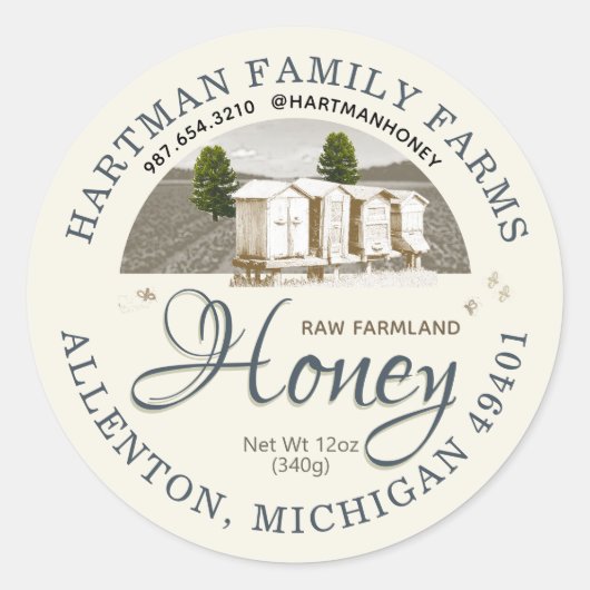 Raw Honey Hives Bijen Pine Boerderij Product Label (Voorkant)