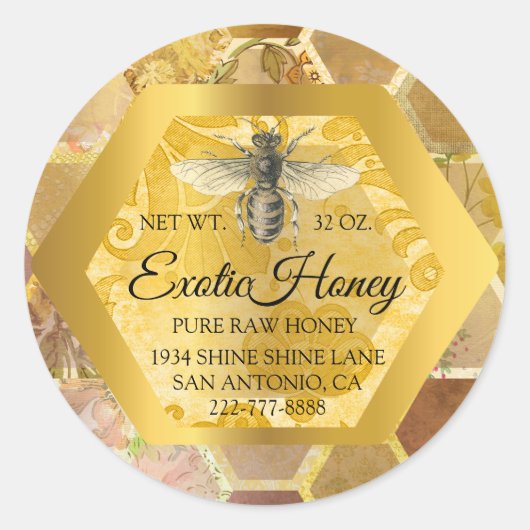 Raw Honey Jar Honeybee Honeycomb Apiary Gold VIP Ronde Sticker (Voorkant)