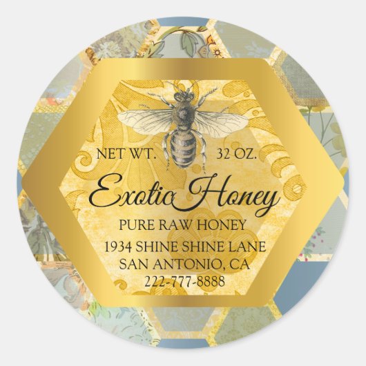 Raw Honey Jar Honeybee Honeycomb Bee Apiary Blauwg Ronde Sticker (Voorkant)