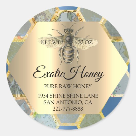 Raw Honey Jar Honeybee Honeycomb Bee Apiary Blue Ronde Sticker (Voorkant)