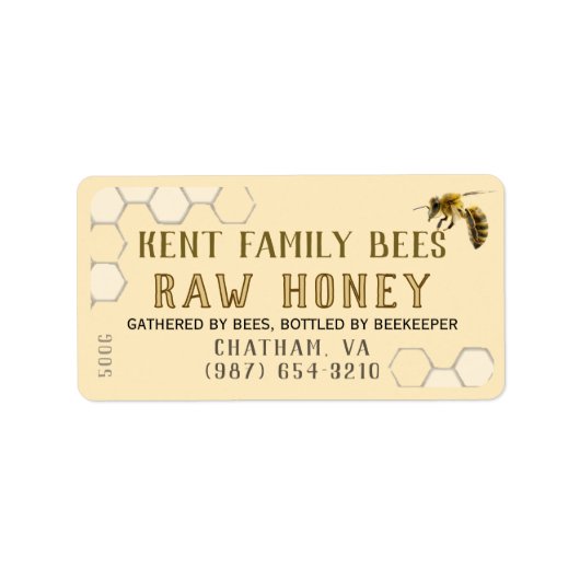 Raw Honey Label Honeycomb & Bee (Voorkant)