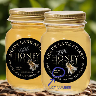 RAW Honey Label met Lot No. en Bee Gold Black