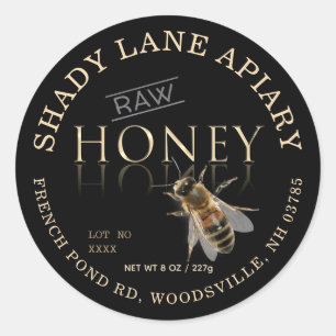 RAW Honey Label met Lot No. en Bee Gold Black