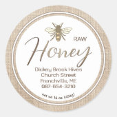 RAW HONEY Label Muslin Burlap Bee (Voorkant)
