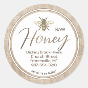 RAW HONEY Label Muslin Burlap  Bee